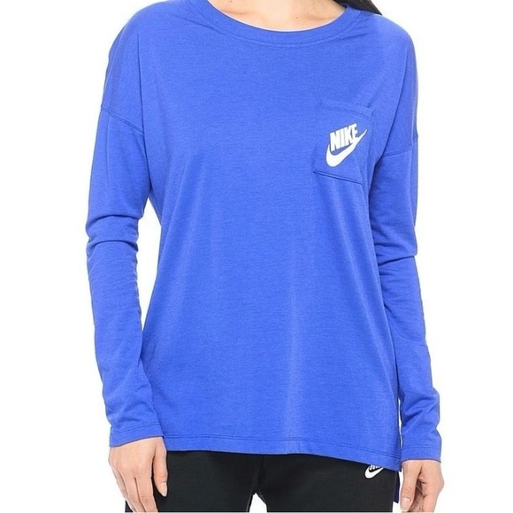 Nike Tops - Nike Long Sleeve Pocket T-shirt SIZE X-Large(726070 480) ROYAL BLUE / WHITE Logo